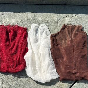 Red, White, and Brown Sheer Tops